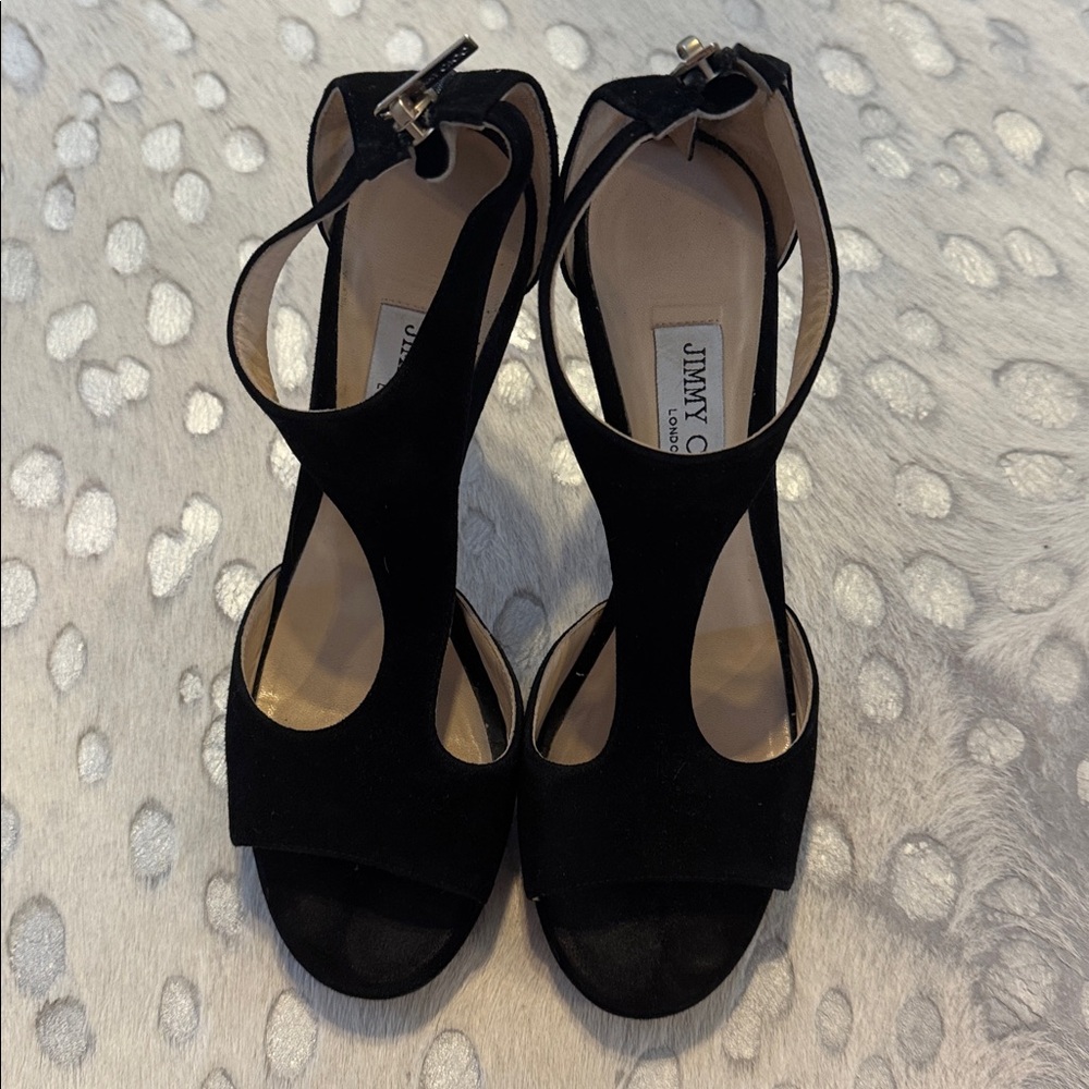 Jimmy Choo Black Alana Cut Out Suede Heels - Picture 2 of 7